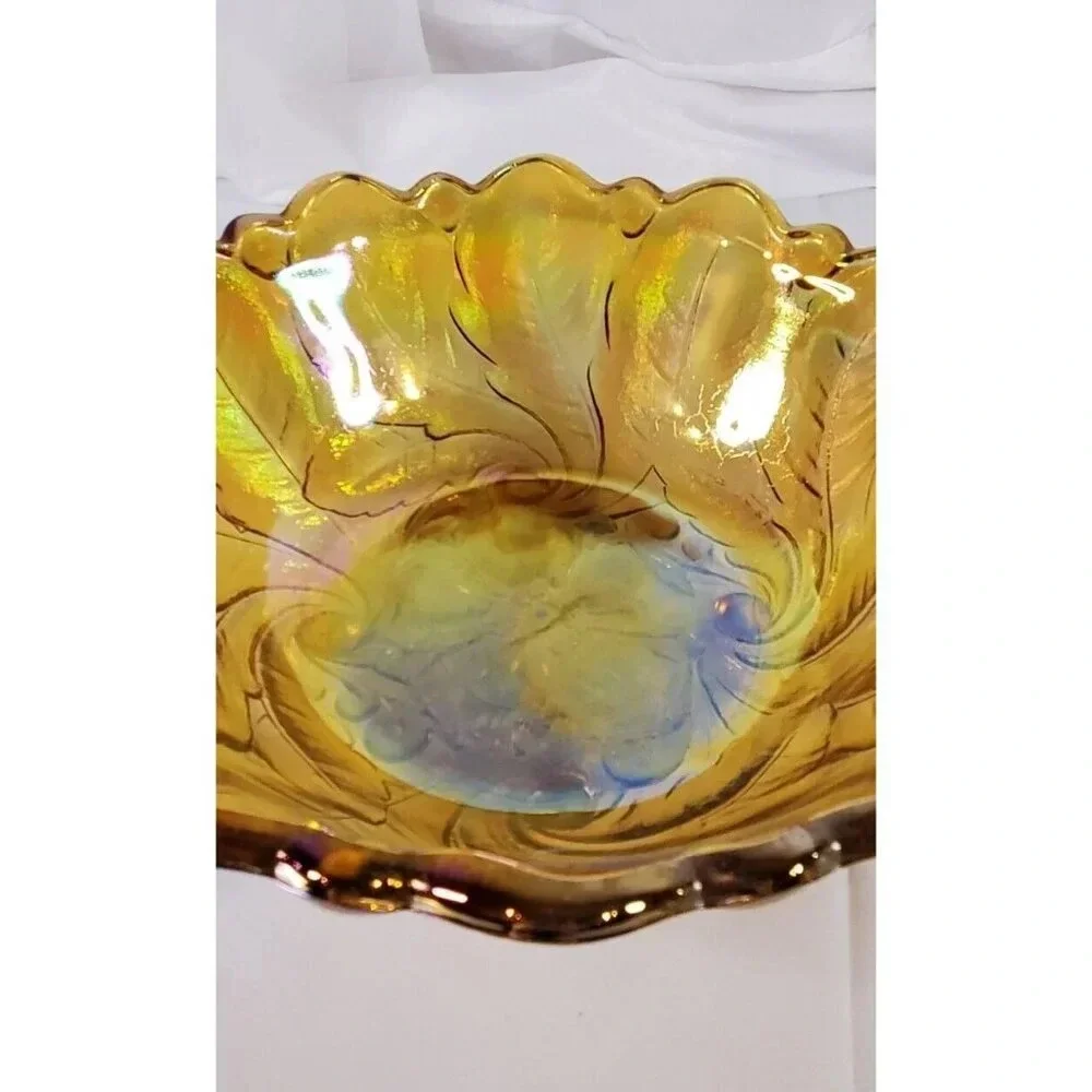 Vtg Indiana Glass Iridescent Gold Carnival Glass #1211 3pc Console Set Footed - Picture 10 of 13